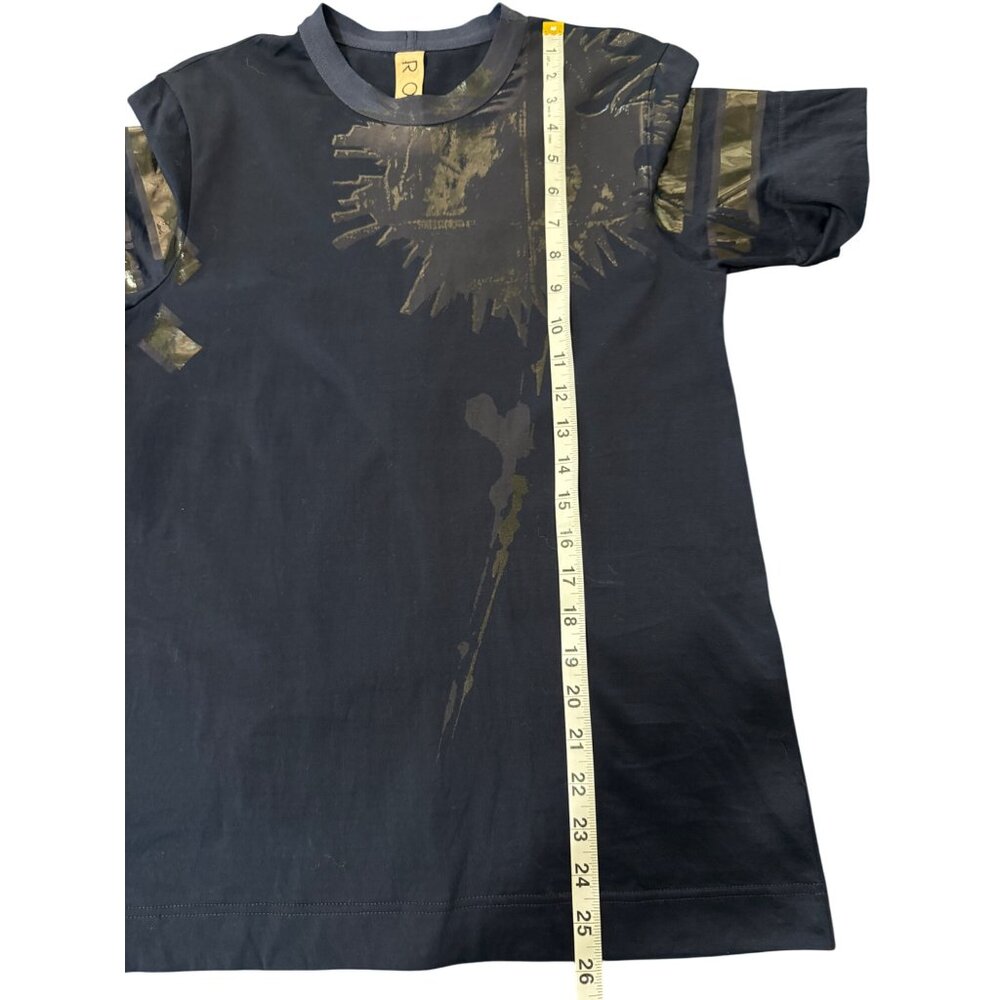 Rohka Womens Size S Short Sleeve Top Navy Blue T-Shirt Metallic Print Cotton - Picture 6 of 8